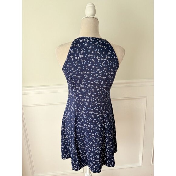 Younique Blue Floral Mini Dress Sleeveless Halter Neck Lightweight Womens S - Picture 3 of 4